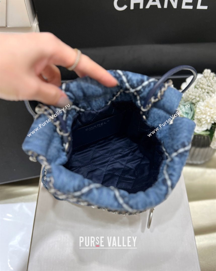 chanel Stitched Denim Silver-Tone Metal Blue 22 Mini Handbag AS3980 2024(original quality) (shunyang-240413-02)
