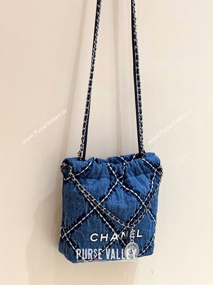 chanel Stitched Denim Silver-Tone Metal Blue 22 Mini Handbag AS3980 2024(original quality) (shunyang-240413-02)