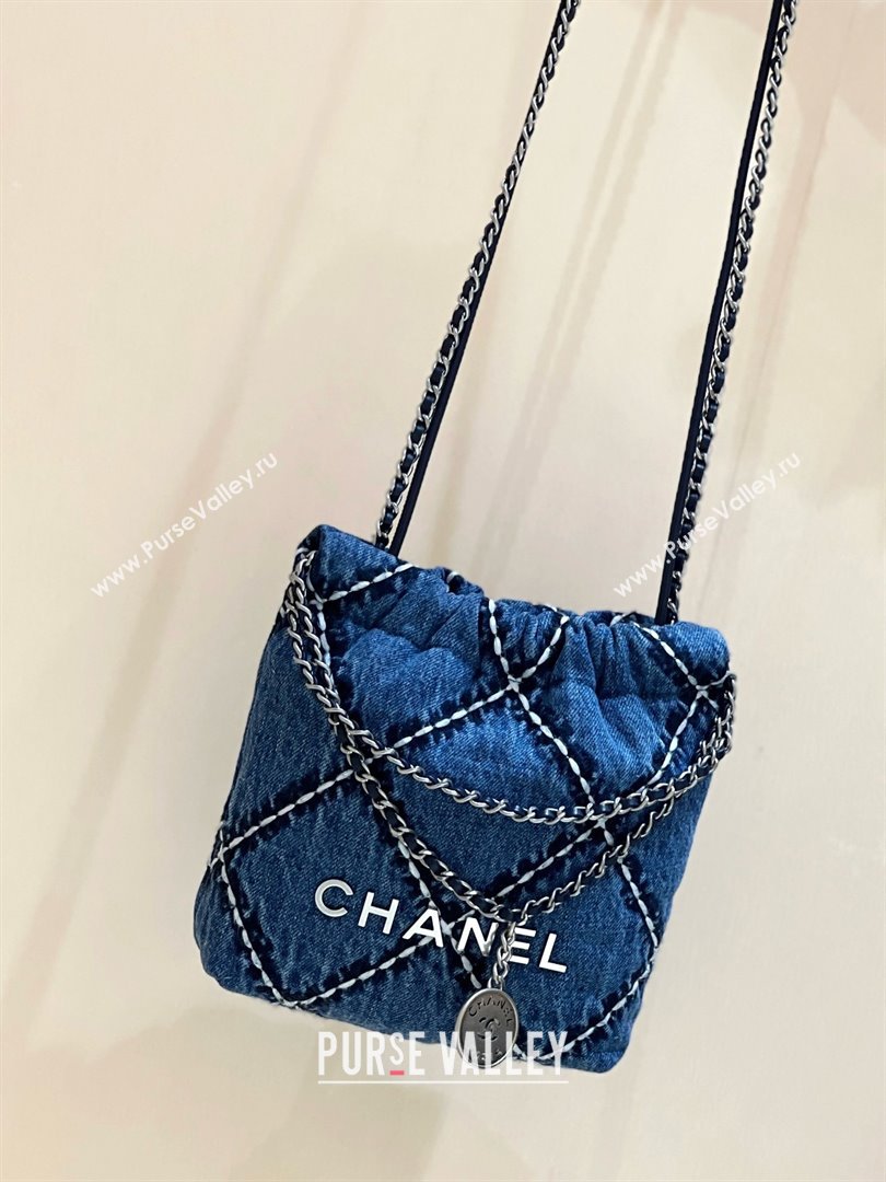 chanel Stitched Denim Silver-Tone Metal Blue 22 Mini Handbag AS3980 2024(original quality) (shunyang-240413-02)
