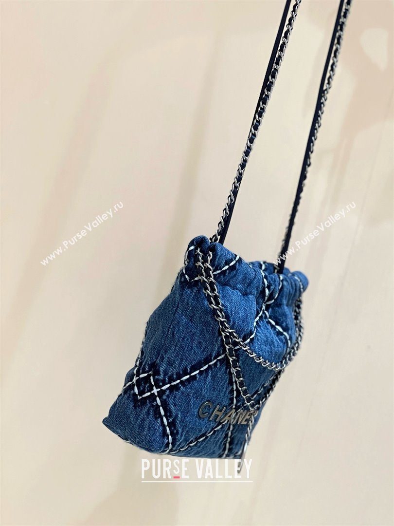 chanel Stitched Denim Silver-Tone Metal Blue 22 Mini Handbag AS3980 2024(original quality) (shunyang-240413-02)