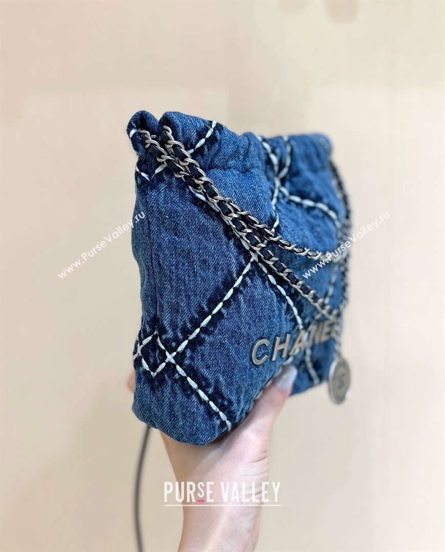 chanel Stitched Denim Silver-Tone Metal Blue 22 Mini Handbag AS3980 2024(original quality) (shunyang-240413-02)