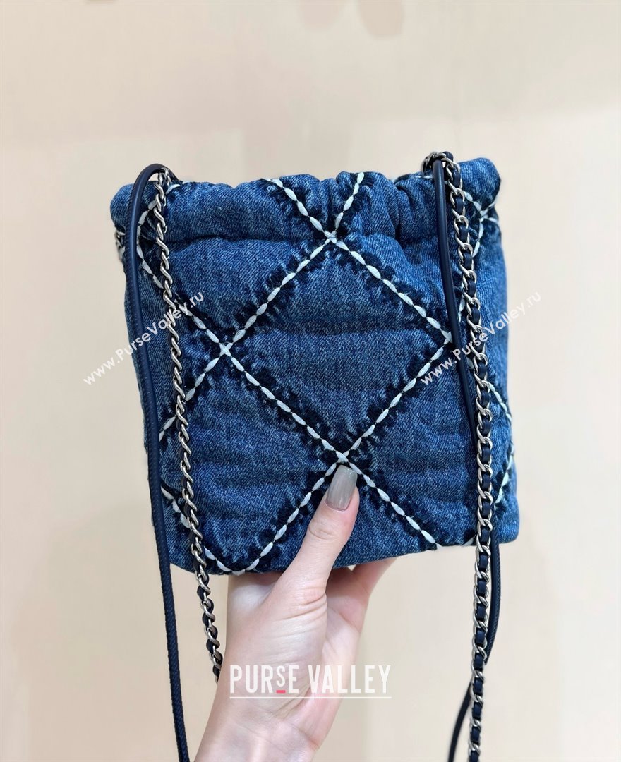 chanel Stitched Denim Silver-Tone Metal Blue 22 Mini Handbag AS3980 2024(original quality) (shunyang-240413-02)