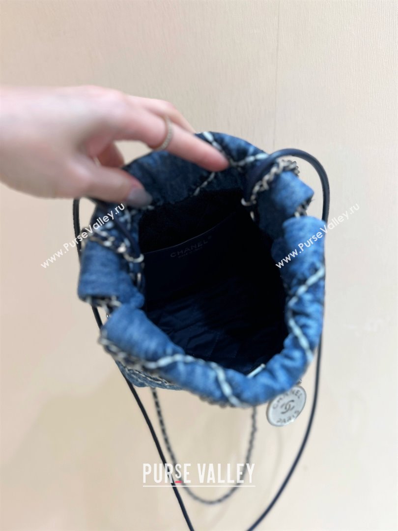 chanel Stitched Denim Silver-Tone Metal Blue 22 Mini Handbag AS3980 2024(original quality) (shunyang-240413-02)