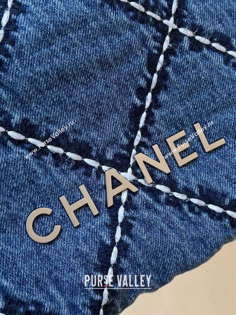 chanel Stitched Denim Silver-Tone Metal Blue 22 Mini Handbag AS3980 2024(original quality) (shunyang-240413-02)