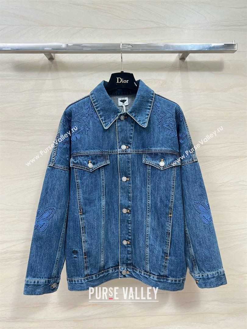 dior Blue Cotton Denim Embroidered Jacket 2024 (qiqi-240312-04)