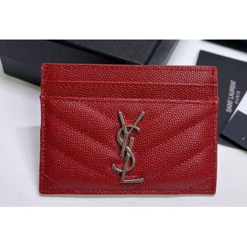 Saint Laurent Cassandre Matelasse Card Case In Grain De Poudre Embossed Leather 423291 Red/Silver (nana-24021812)