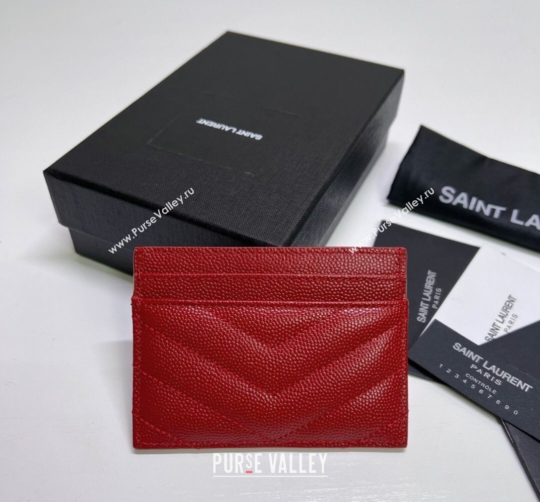 Saint Laurent Cassandre Matelasse Card Case In Grain De Poudre Embossed Leather 423291 Red/Silver (nana-24021812)