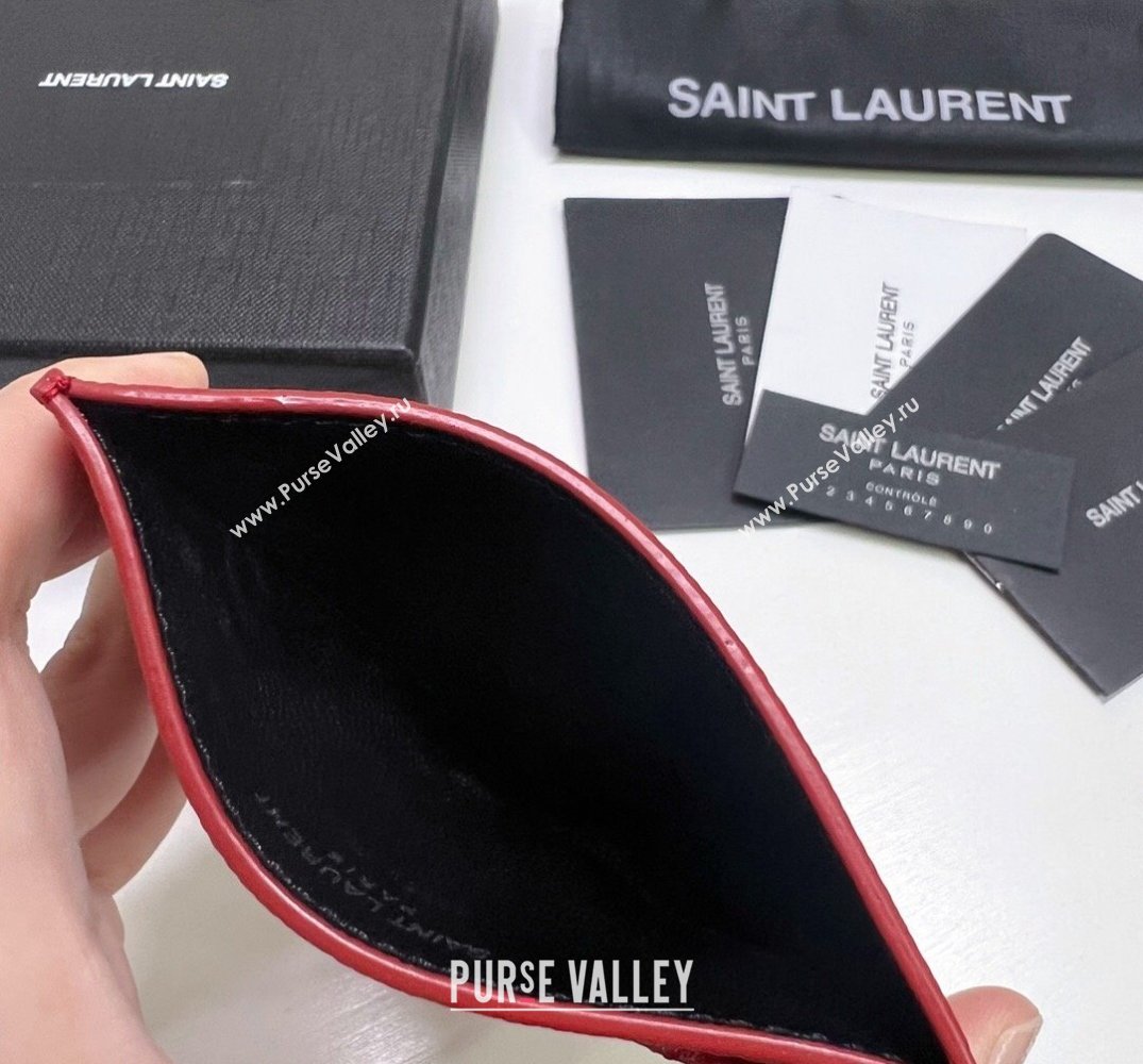 Saint Laurent Cassandre Matelasse Card Case In Grain De Poudre Embossed Leather 423291 Red/Silver (nana-24021812)