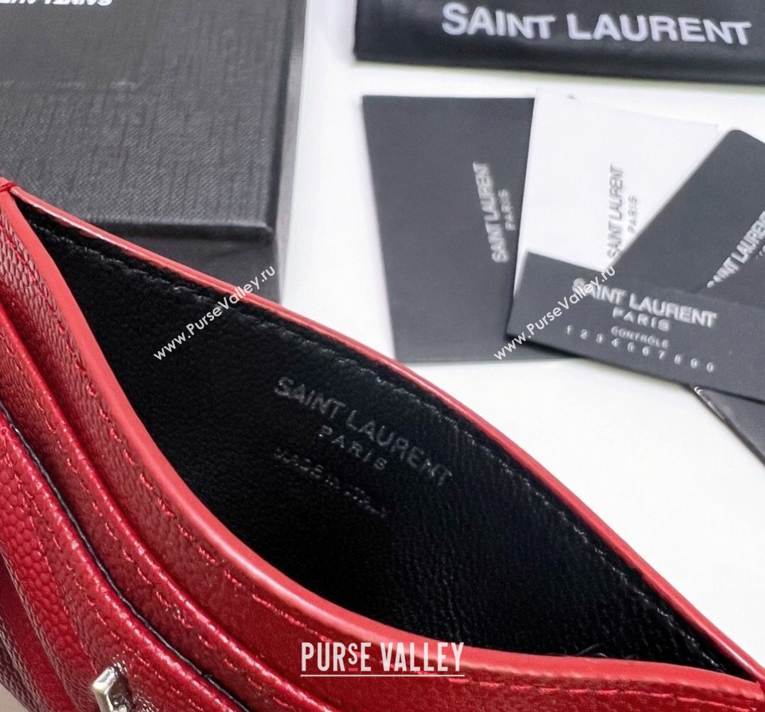 Saint Laurent Cassandre Matelasse Card Case In Grain De Poudre Embossed Leather 423291 Red/Silver (nana-24021812)