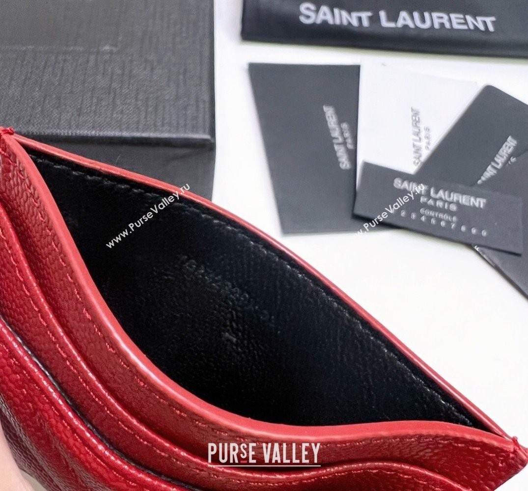 Saint Laurent Cassandre Matelasse Card Case In Grain De Poudre Embossed Leather 423291 Red/Silver (nana-24021812)