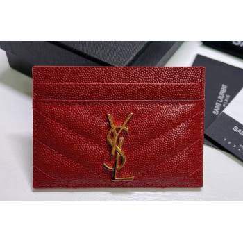 Saint Laurent Cassandre Matelasse Card Case In Grain De Poudre Embossed Leather 423291 Red/Gold (nana-24021811)