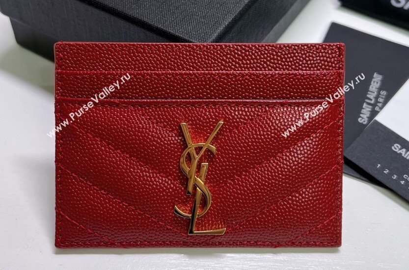 Saint Laurent Cassandre Matelasse Card Case In Grain De Poudre Embossed Leather 423291 Red/Gold (nana-24021811)