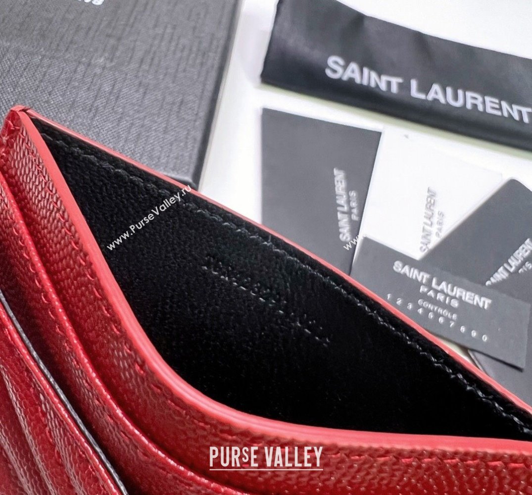 Saint Laurent Cassandre Matelasse Card Case In Grain De Poudre Embossed Leather 423291 Red/Gold (nana-24021811)