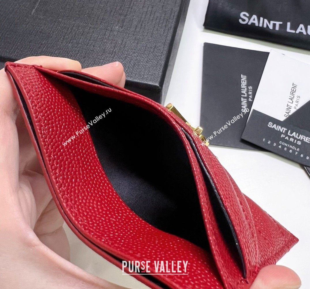 Saint Laurent Cassandre Matelasse Card Case In Grain De Poudre Embossed Leather 423291 Red/Gold (nana-24021811)