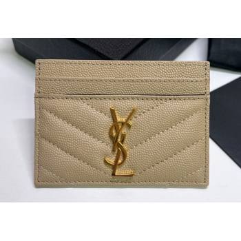 Saint Laurent Cassandre Matelasse Card Case In Grain De Poudre Embossed Leather 423291 Beige/Gold (nana-24021809)
