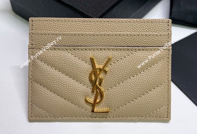 Saint Laurent Cassandre Matelasse Card Case In Grain De Poudre Embossed Leather 423291 Beige/Gold (nana-24021809)