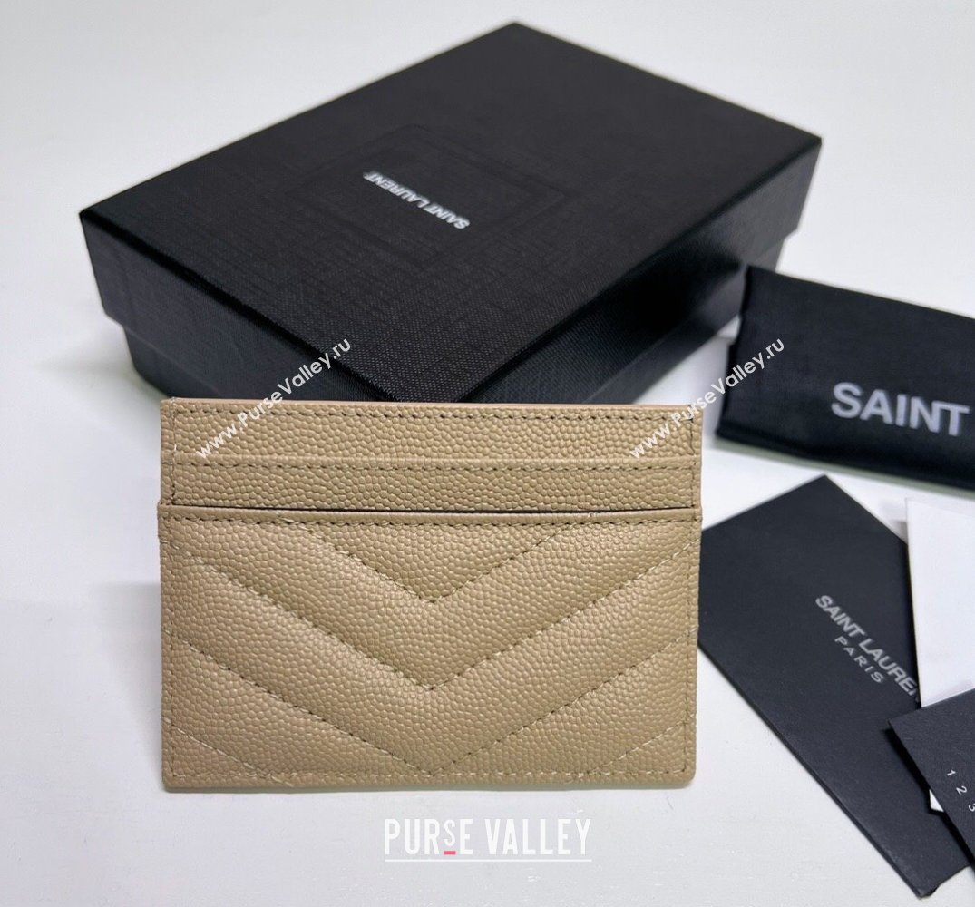 Saint Laurent Cassandre Matelasse Card Case In Grain De Poudre Embossed Leather 423291 Beige/Gold (nana-24021809)