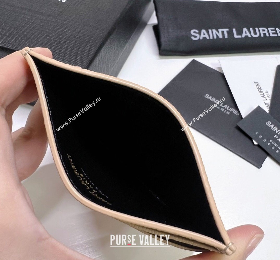 Saint Laurent Cassandre Matelasse Card Case In Grain De Poudre Embossed Leather 423291 Beige/Gold (nana-24021809)