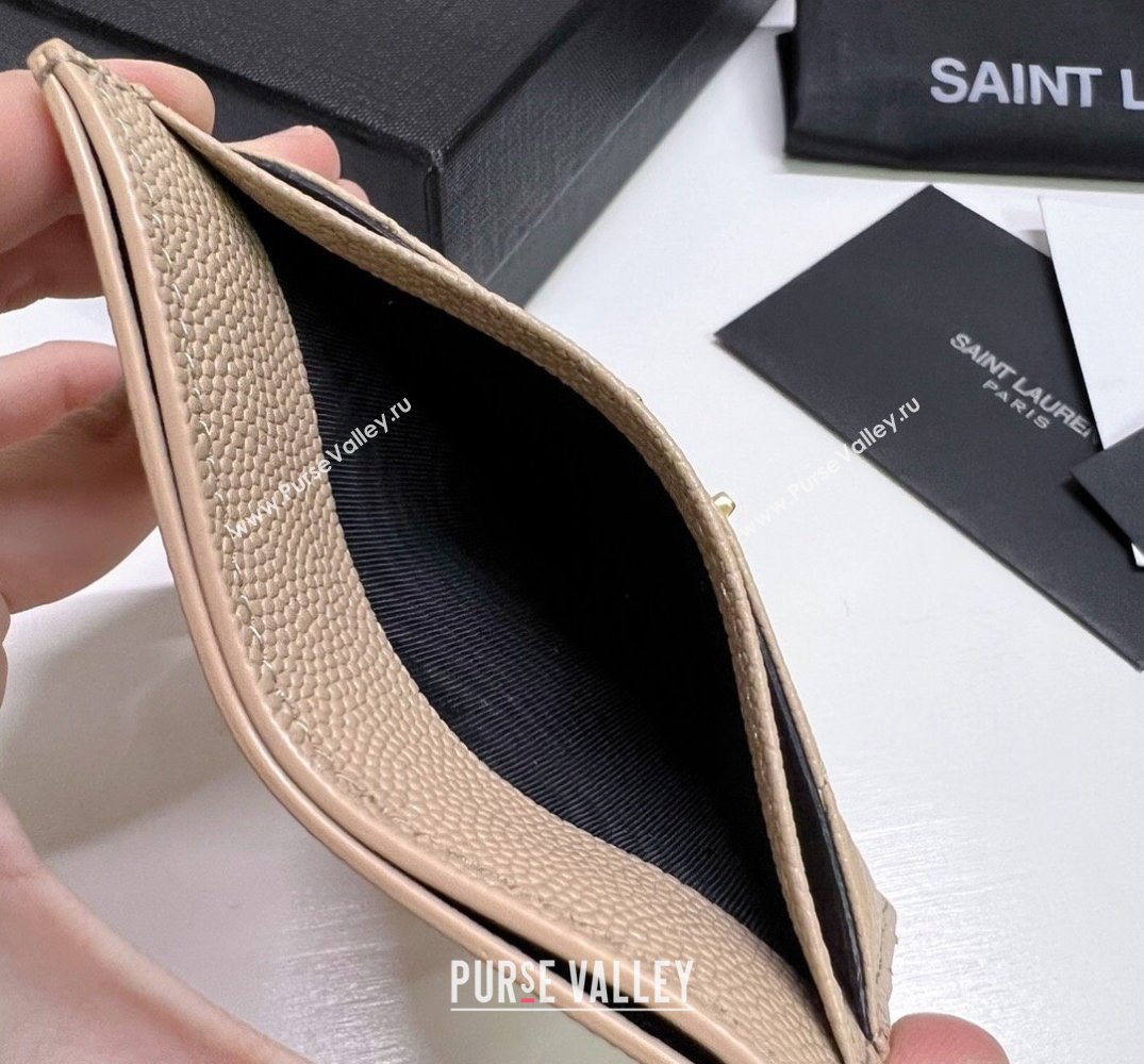 Saint Laurent Cassandre Matelasse Card Case In Grain De Poudre Embossed Leather 423291 Beige/Gold (nana-24021809)