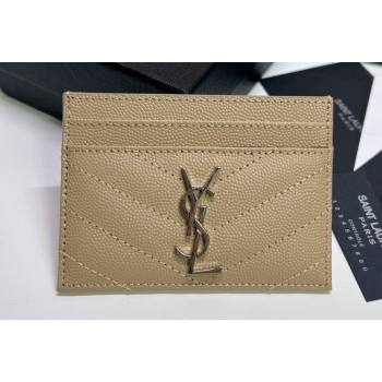 Saint Laurent Cassandre Matelasse Card Case In Grain De Poudre Embossed Leather 423291 Beige/Silver (nana-24021810)