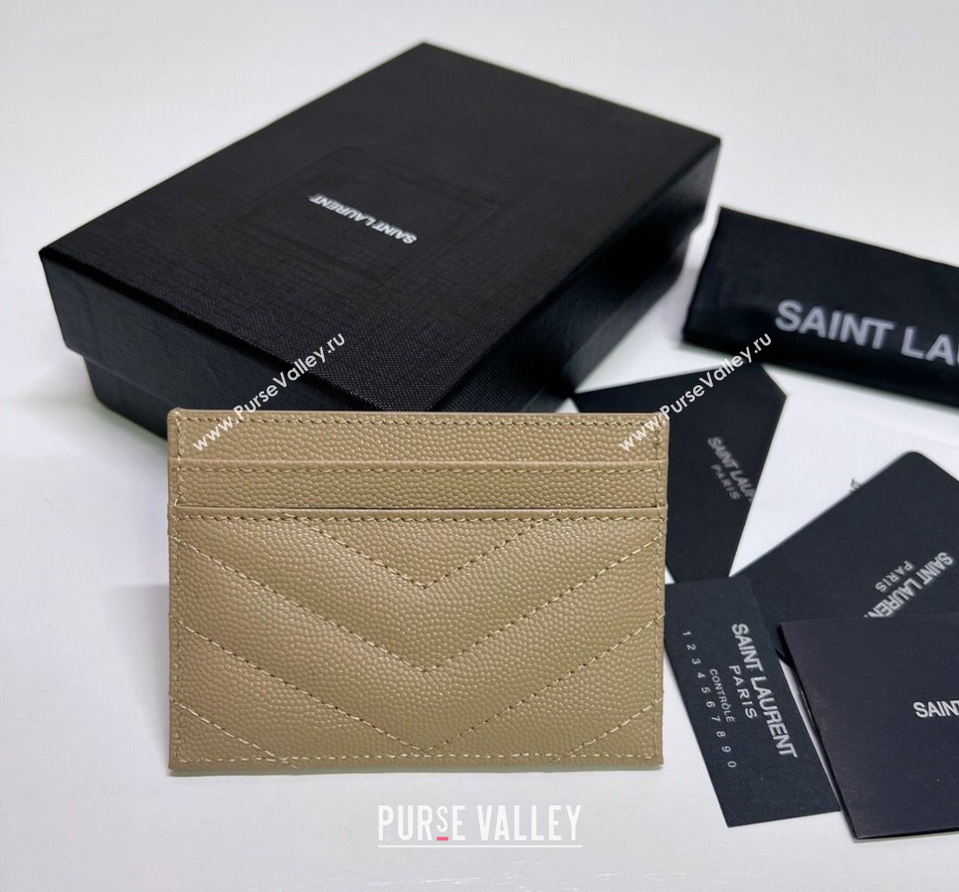 Saint Laurent Cassandre Matelasse Card Case In Grain De Poudre Embossed Leather 423291 Beige/Silver (nana-24021810)