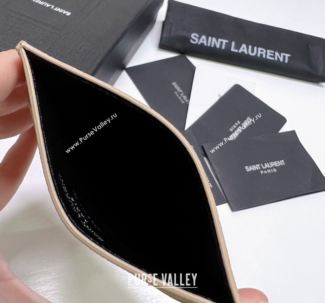 Saint Laurent Cassandre Matelasse Card Case In Grain De Poudre Embossed Leather 423291 Beige/Silver (nana-24021810)