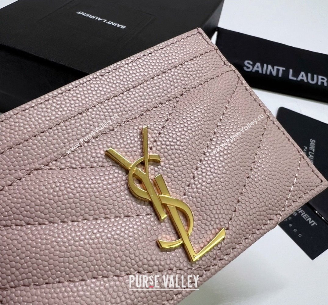 Saint Laurent Cassandre Matelasse Card Case In Grain De Poudre Embossed Leather 423291 Pink/Gold (nana-24021807)