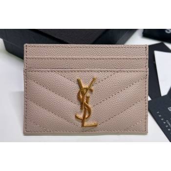 Saint Laurent Cassandre Matelasse Card Case In Grain De Poudre Embossed Leather 423291 Pink/Gold (nana-24021807)