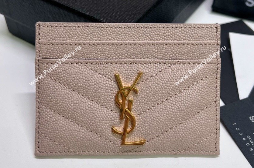 Saint Laurent Cassandre Matelasse Card Case In Grain De Poudre Embossed Leather 423291 Pink/Gold (nana-24021807)