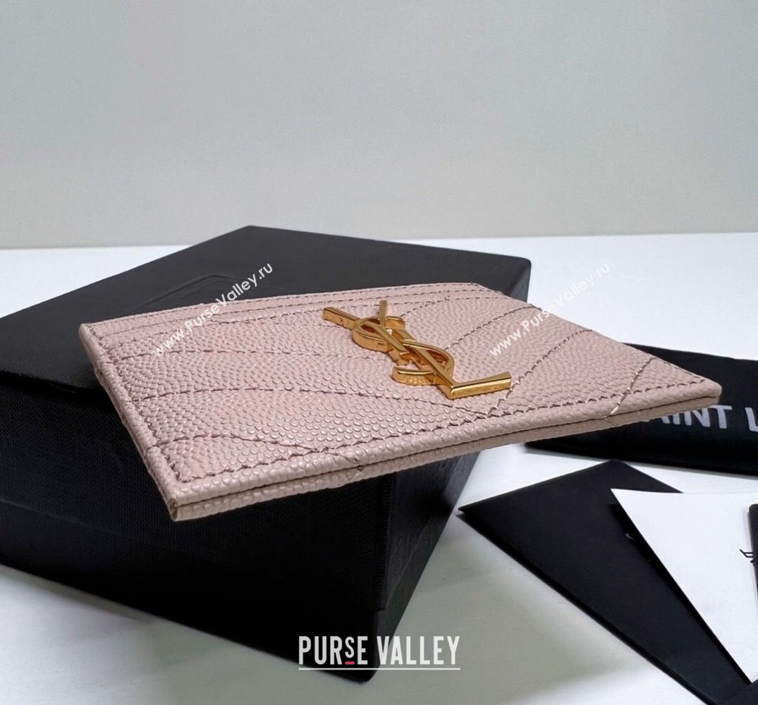 Saint Laurent Cassandre Matelasse Card Case In Grain De Poudre Embossed Leather 423291 Pink/Gold (nana-24021807)