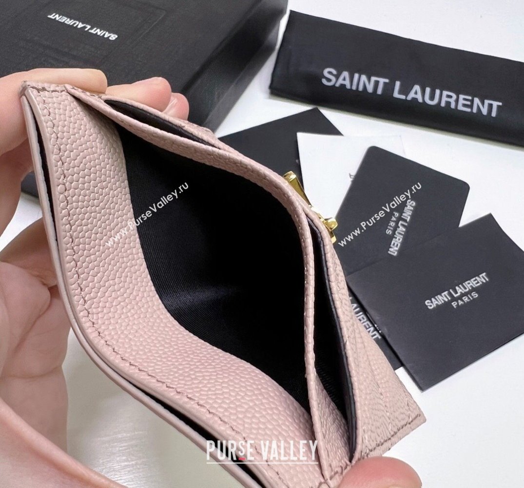 Saint Laurent Cassandre Matelasse Card Case In Grain De Poudre Embossed Leather 423291 Pink/Gold (nana-24021807)