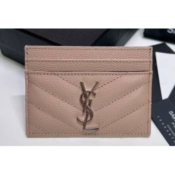 Saint Laurent Cassandre Matelasse Card Case In Grain De Poudre Embossed Leather 423291 Pink/Silver (nana-24021808)