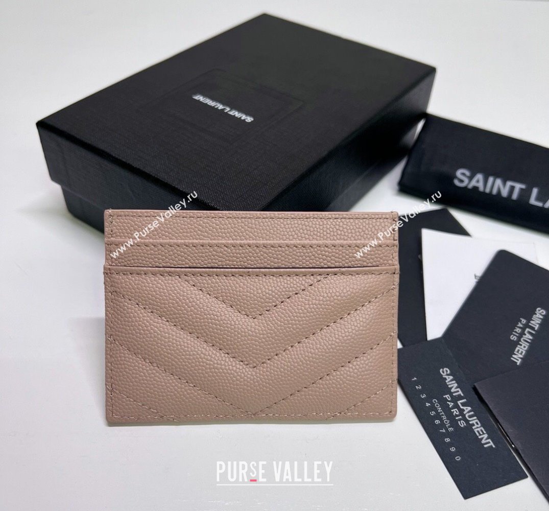 Saint Laurent Cassandre Matelasse Card Case In Grain De Poudre Embossed Leather 423291 Pink/Silver (nana-24021808)