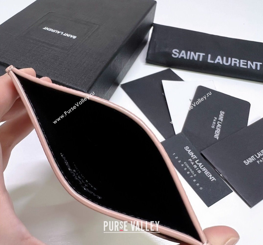 Saint Laurent Cassandre Matelasse Card Case In Grain De Poudre Embossed Leather 423291 Pink/Silver (nana-24021808)