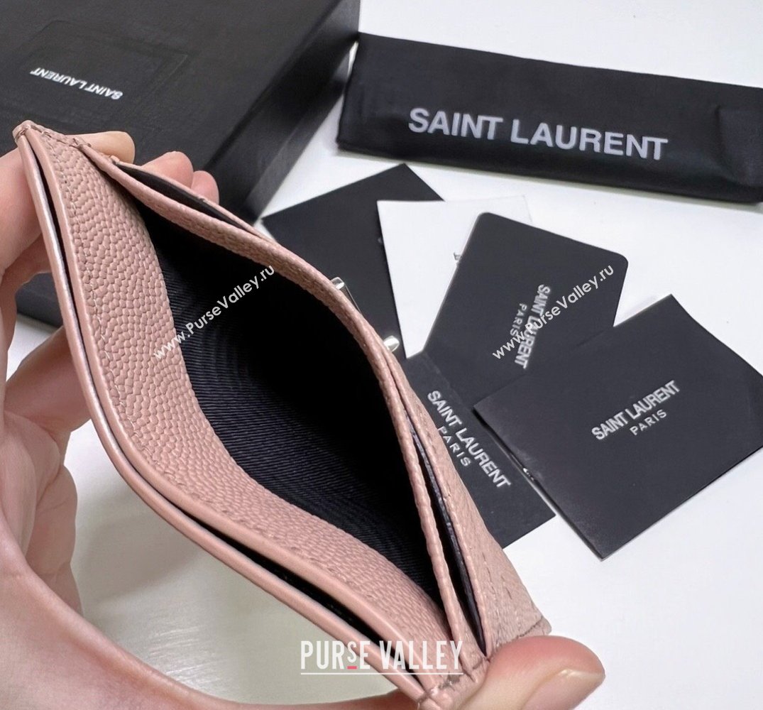 Saint Laurent Cassandre Matelasse Card Case In Grain De Poudre Embossed Leather 423291 Pink/Silver (nana-24021808)