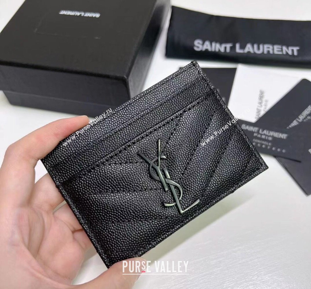 Saint Laurent Cassandre Matelasse Card Case In Grain De Poudre Embossed Leather 423291 Black (nana-24021801)