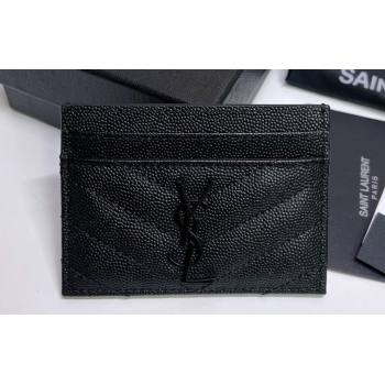 Saint Laurent Cassandre Matelasse Card Case In Grain De Poudre Embossed Leather 423291 Black (nana-24021801)