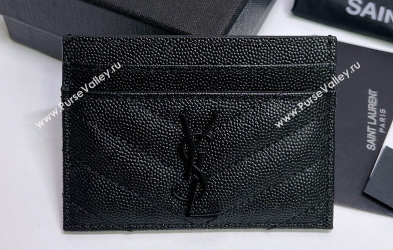 Saint Laurent Cassandre Matelasse Card Case In Grain De Poudre Embossed Leather 423291 Black (nana-24021801)