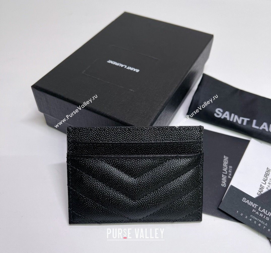 Saint Laurent Cassandre Matelasse Card Case In Grain De Poudre Embossed Leather 423291 Black (nana-24021801)