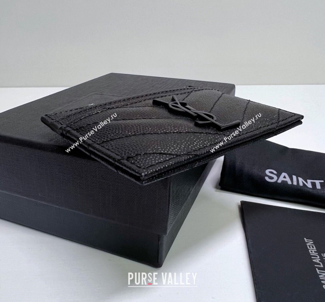 Saint Laurent Cassandre Matelasse Card Case In Grain De Poudre Embossed Leather 423291 Black (nana-24021801)