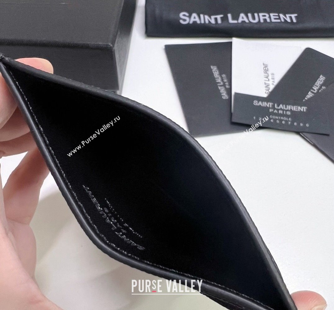 Saint Laurent Cassandre Matelasse Card Case In Grain De Poudre Embossed Leather 423291 Black (nana-24021801)