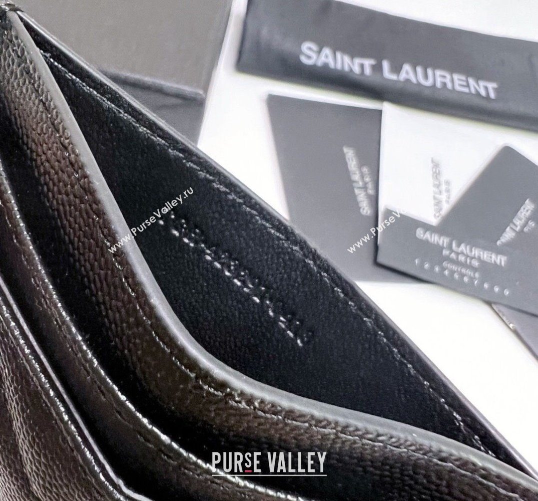 Saint Laurent Cassandre Matelasse Card Case In Grain De Poudre Embossed Leather 423291 Black (nana-24021801)