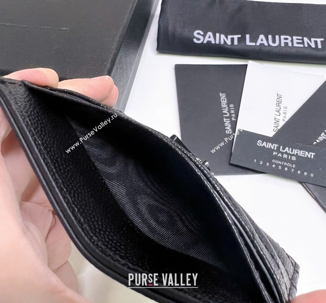 Saint Laurent Cassandre Matelasse Card Case In Grain De Poudre Embossed Leather 423291 Black (nana-24021801)