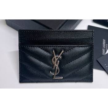 Saint Laurent Cassandre Matelasse Card Case In Grain De Poudre Embossed Leather 423291 Black/Silver (nana-24021803)