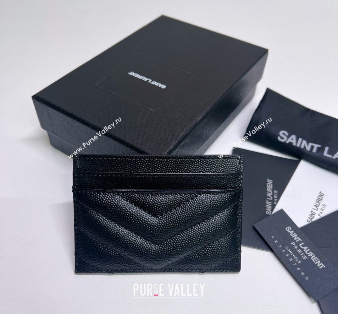 Saint Laurent Cassandre Matelasse Card Case In Grain De Poudre Embossed Leather 423291 Black/Silver (nana-24021803)