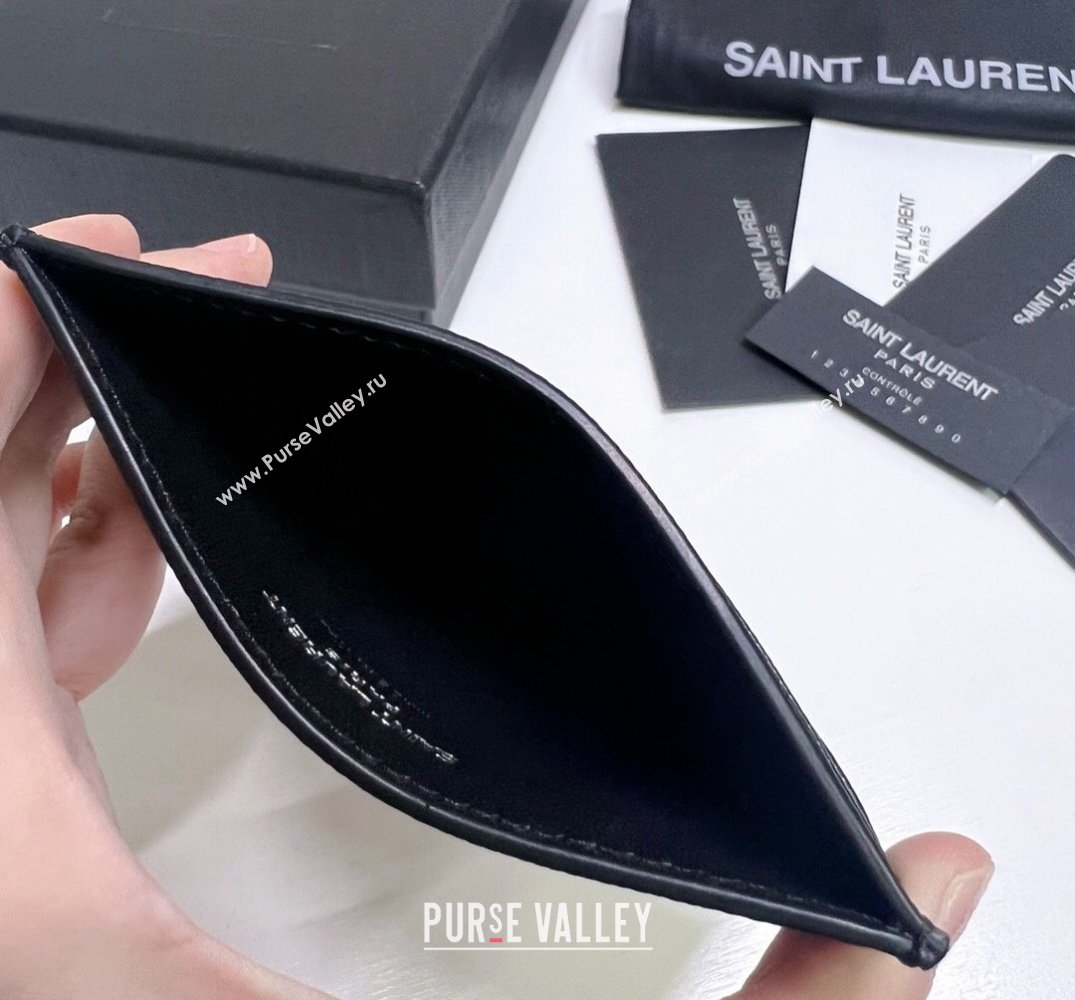 Saint Laurent Cassandre Matelasse Card Case In Grain De Poudre Embossed Leather 423291 Black/Silver (nana-24021803)