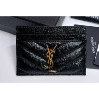 Saint Laurent Cassandre Matelasse Card Case In Grain De Poudre Embossed Leather 423291 Black/Gold (nana-24021802)