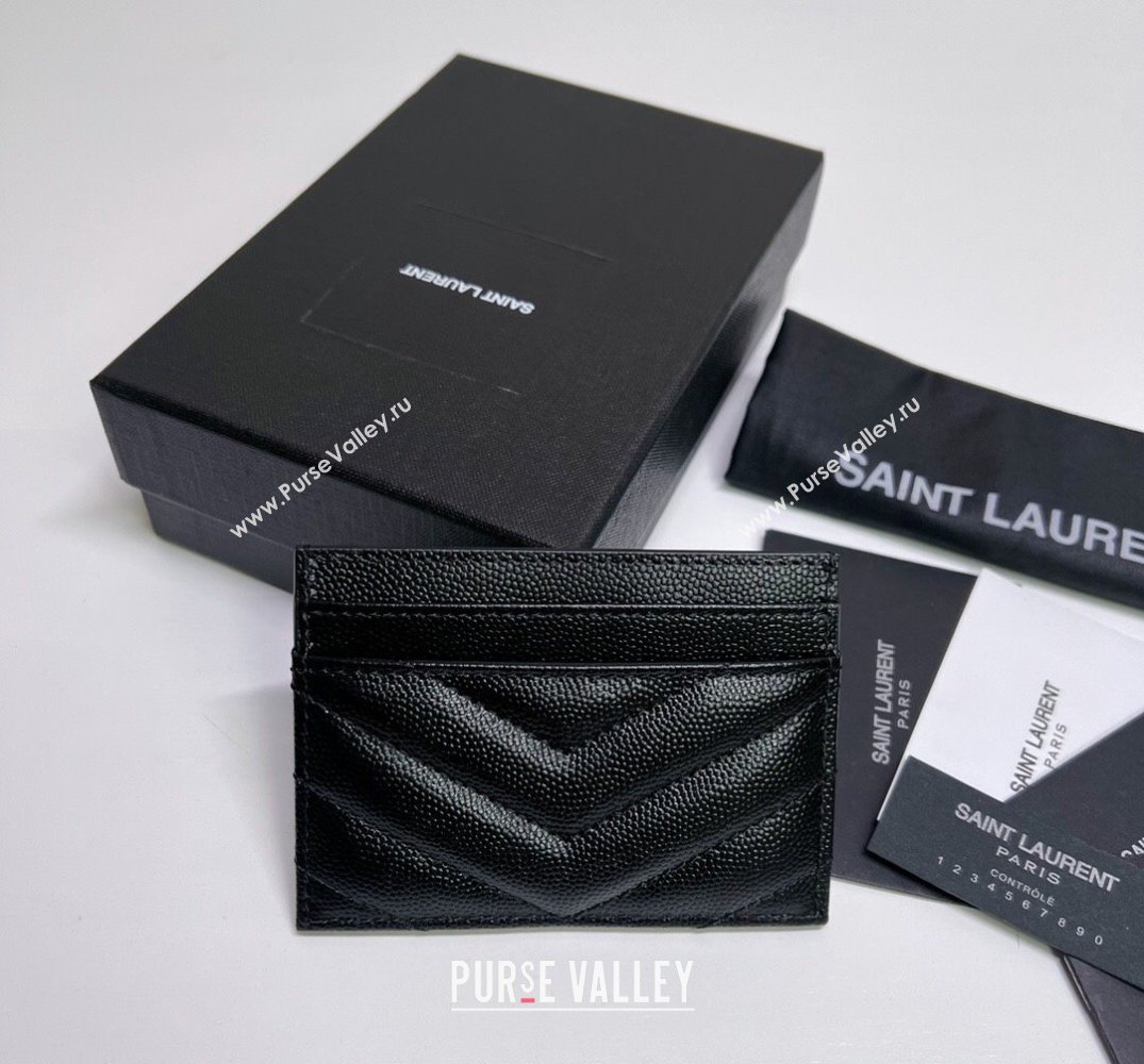 Saint Laurent Cassandre Matelasse Card Case In Grain De Poudre Embossed Leather 423291 Black/Gold (nana-24021802)