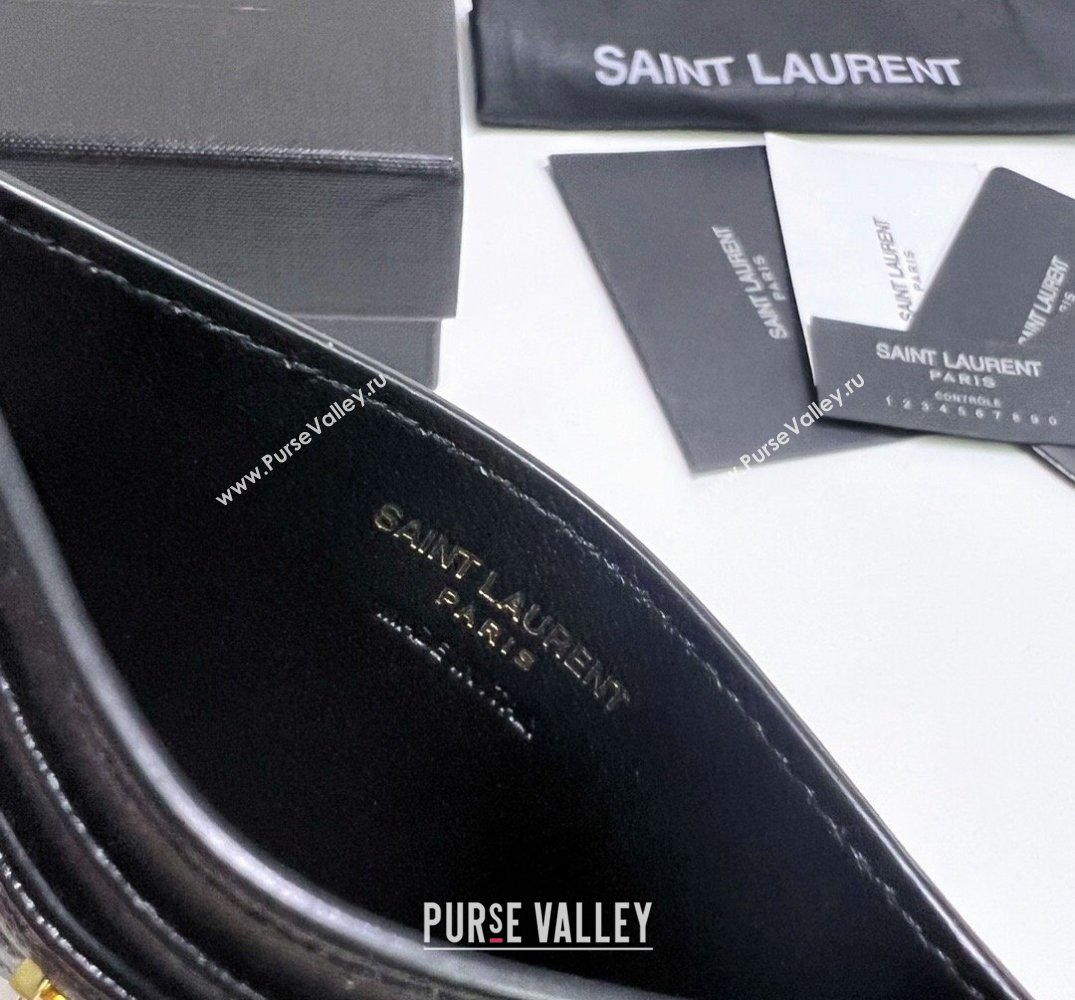 Saint Laurent Cassandre Matelasse Card Case In Grain De Poudre Embossed Leather 423291 Black/Gold (nana-24021802)