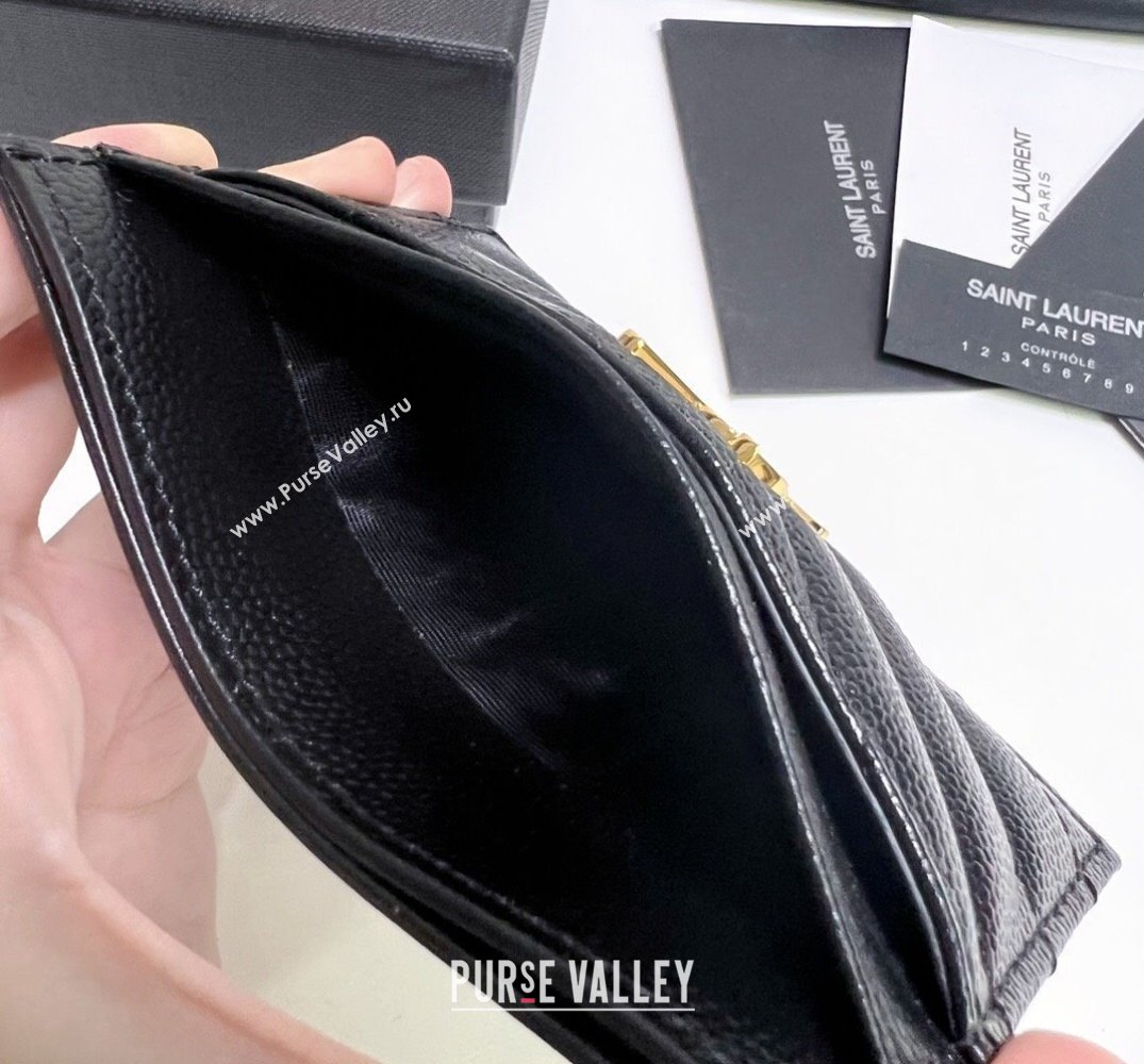 Saint Laurent Cassandre Matelasse Card Case In Grain De Poudre Embossed Leather 423291 Black/Gold (nana-24021802)